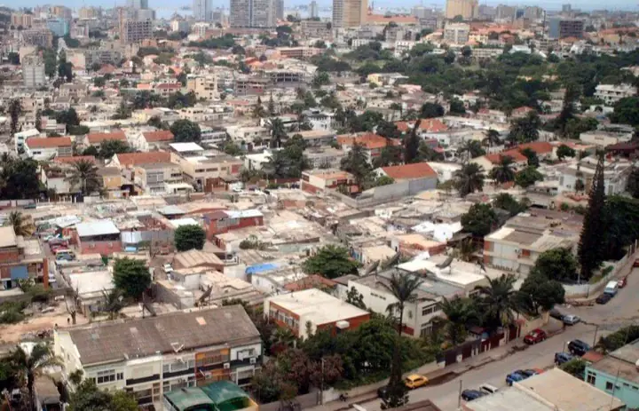 Luanda street scene with the Atlantic Ocean in the distance