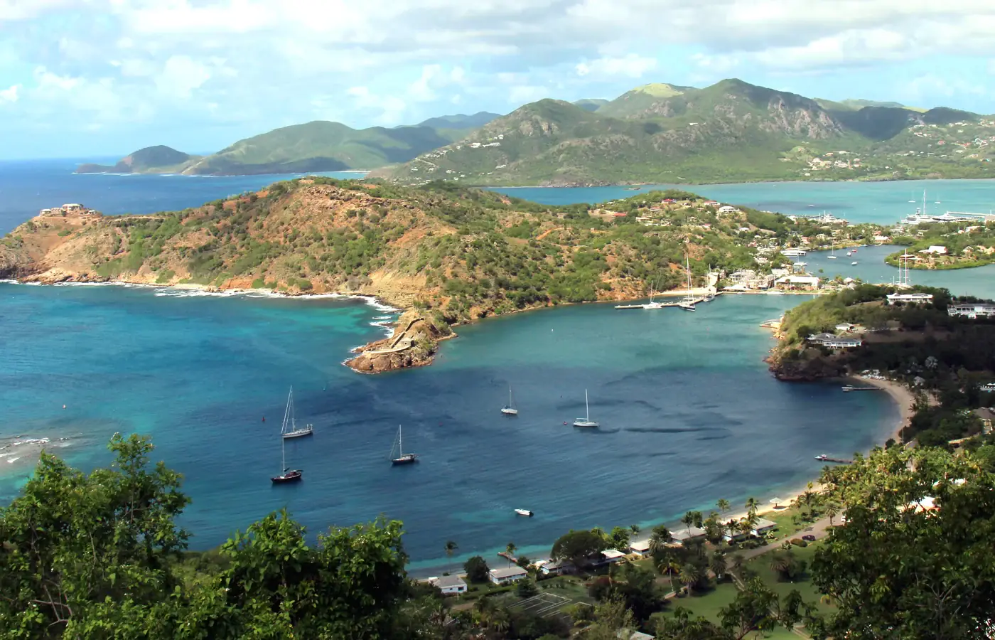 English Harbour and Falmouth Harbour on Antigua viewed from Shirley Heights