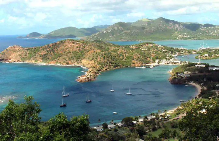 English Harbour and Falmouth Harbour on Antigua viewed from Shirley Heights