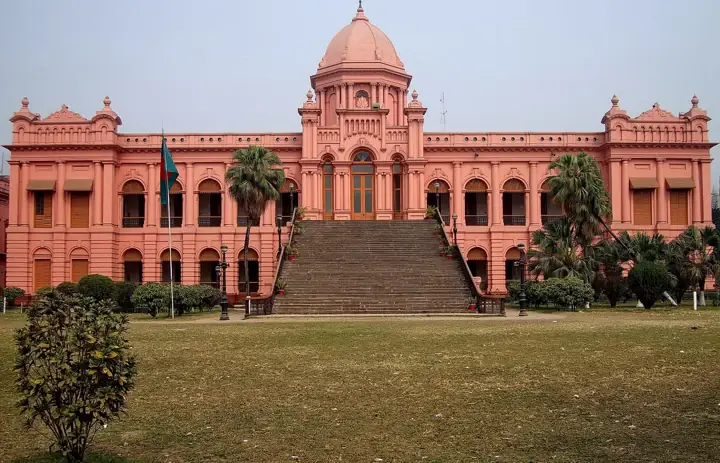 Front view of Ahsan Manzil palace in Dhaka, Bangladesh