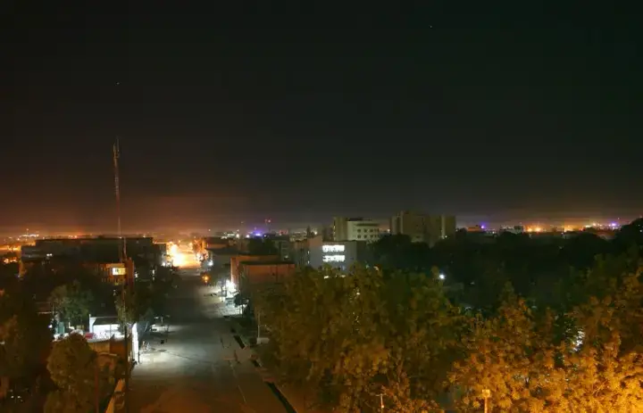 Ouagadougou city centre illuminated at night, Burkina Faso