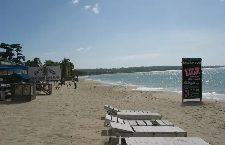 Sandy beach and blue sea at Negril, Jamaica
