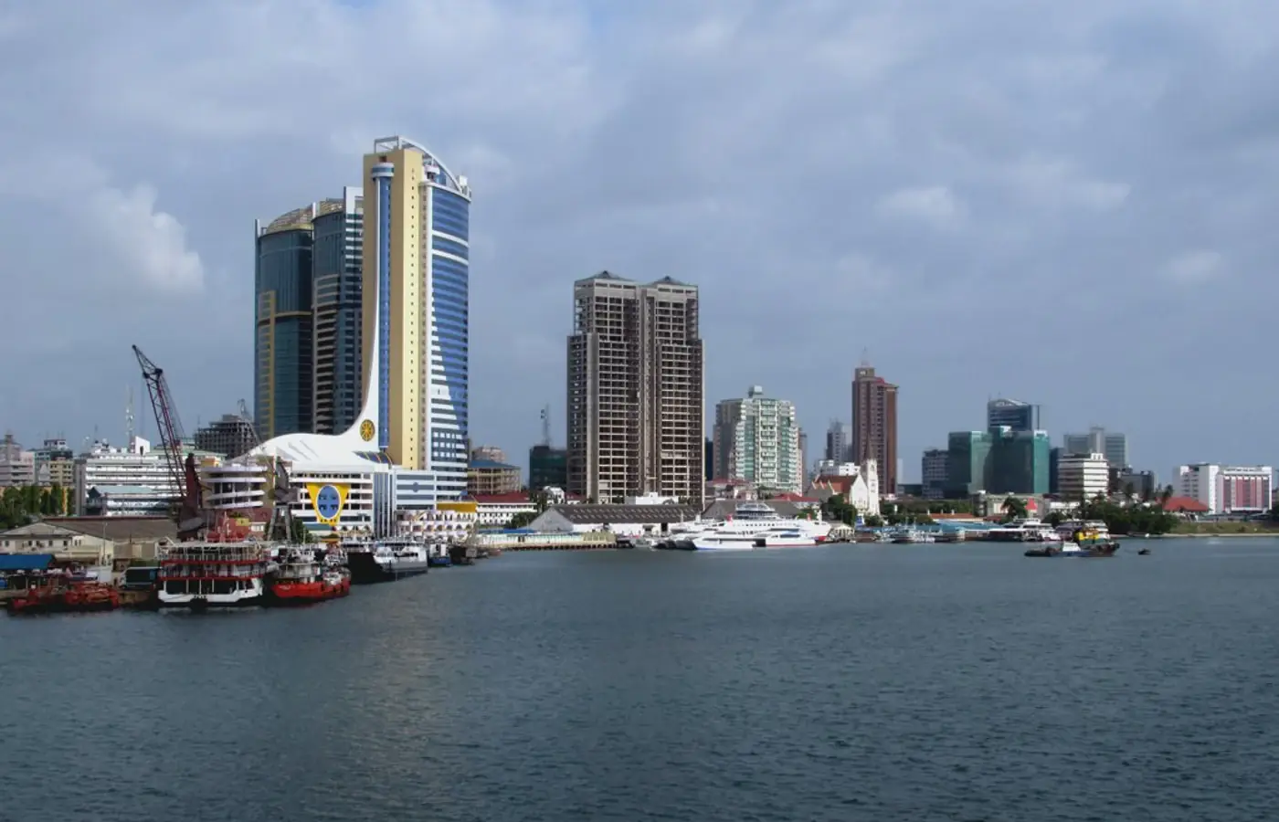 Waterfront and harbour buildings along the Dar es Salaam shoreline, Tanzania