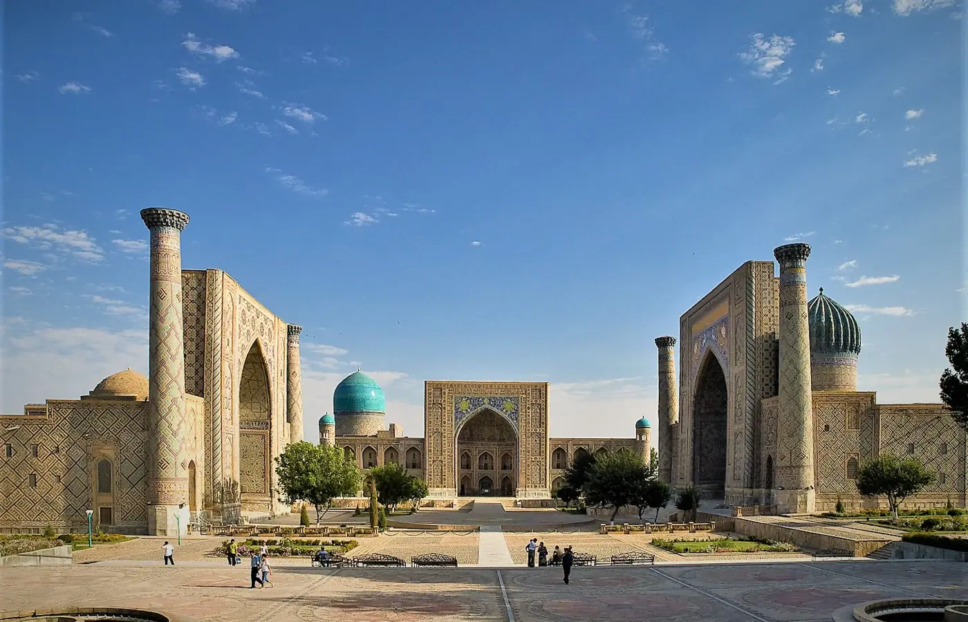 Registan Square in Samarkand, including the Ulugbek, Sherdor and Tilla-Kari madrasas.